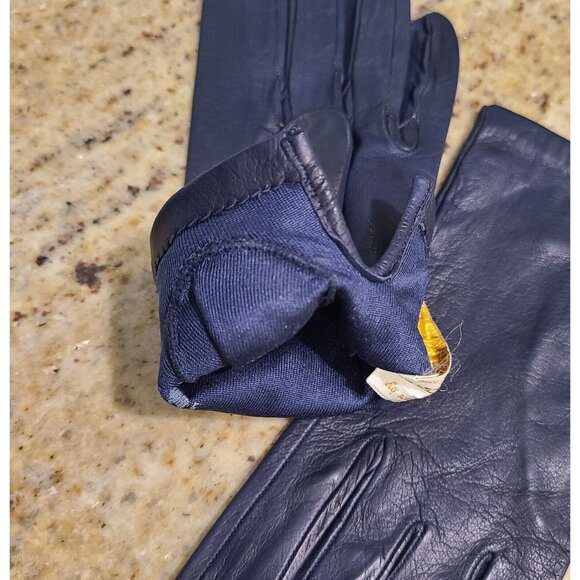 New? Vintage Size S 6.5 Navy Blue Soft Leather Silk Lined Formal 8" Gloves Franc - Picture 11 of 16